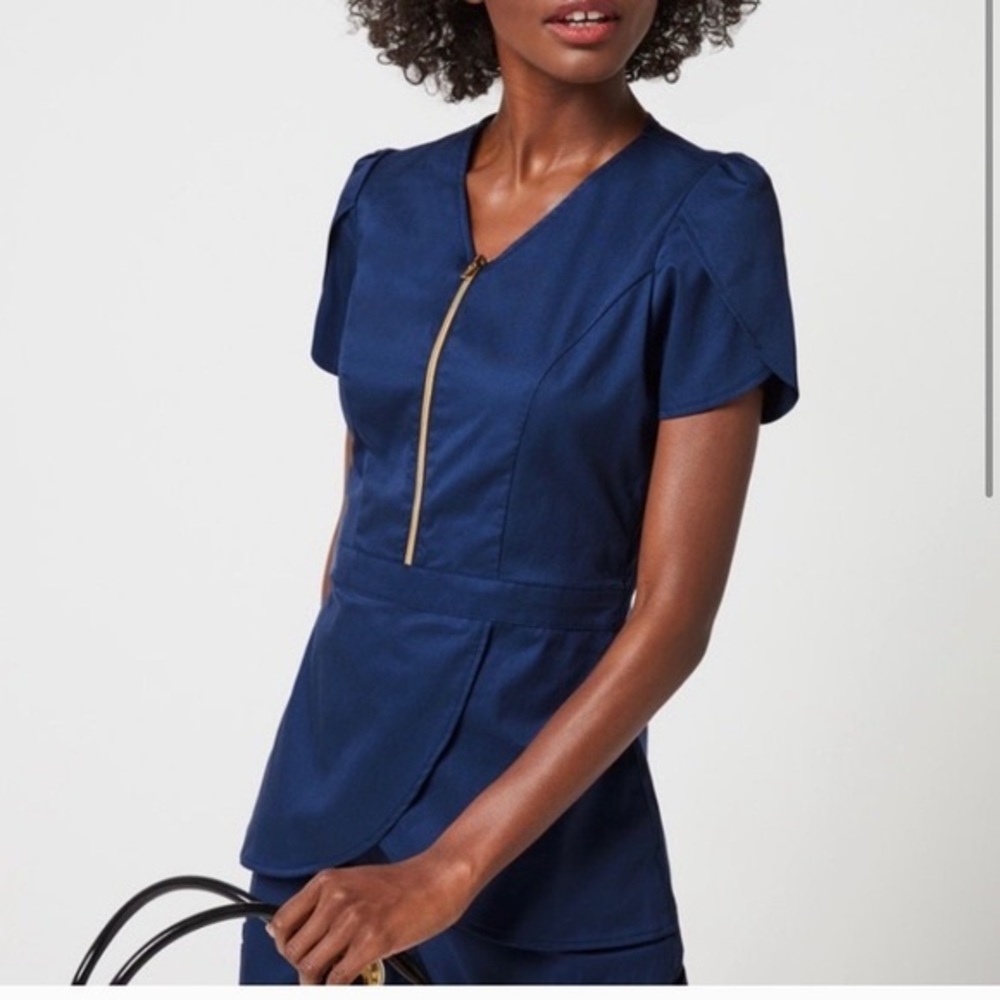 Jaanuu Navy Peplum Jogger Scrub Set